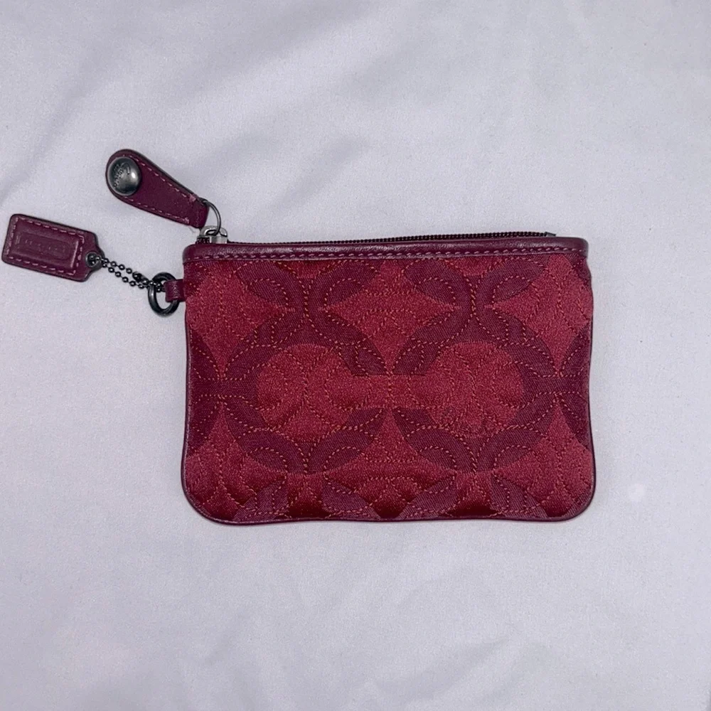 Coach Wine Red Signature Small Clutch Wristlet
